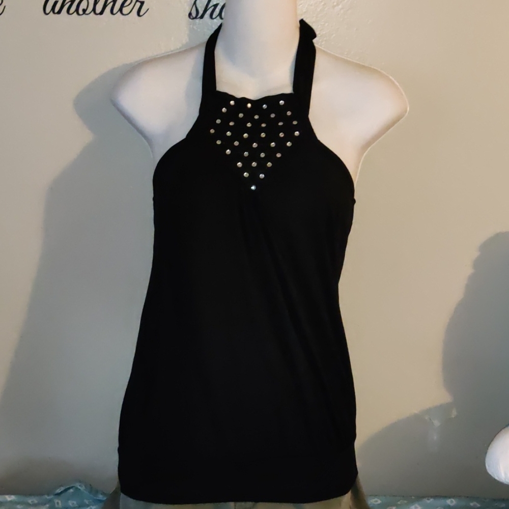 Black Embellished Gem Halter Top